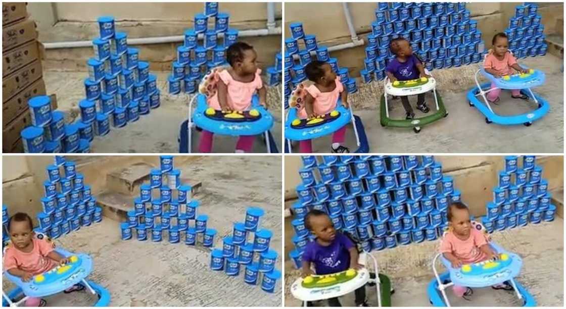 Photos of Nigerian triplets sitting close to plenty tins of Peak 123 they have finished. Photos of Nigerian triplets sitting close to plenty tins of Peak 123 they have finished.