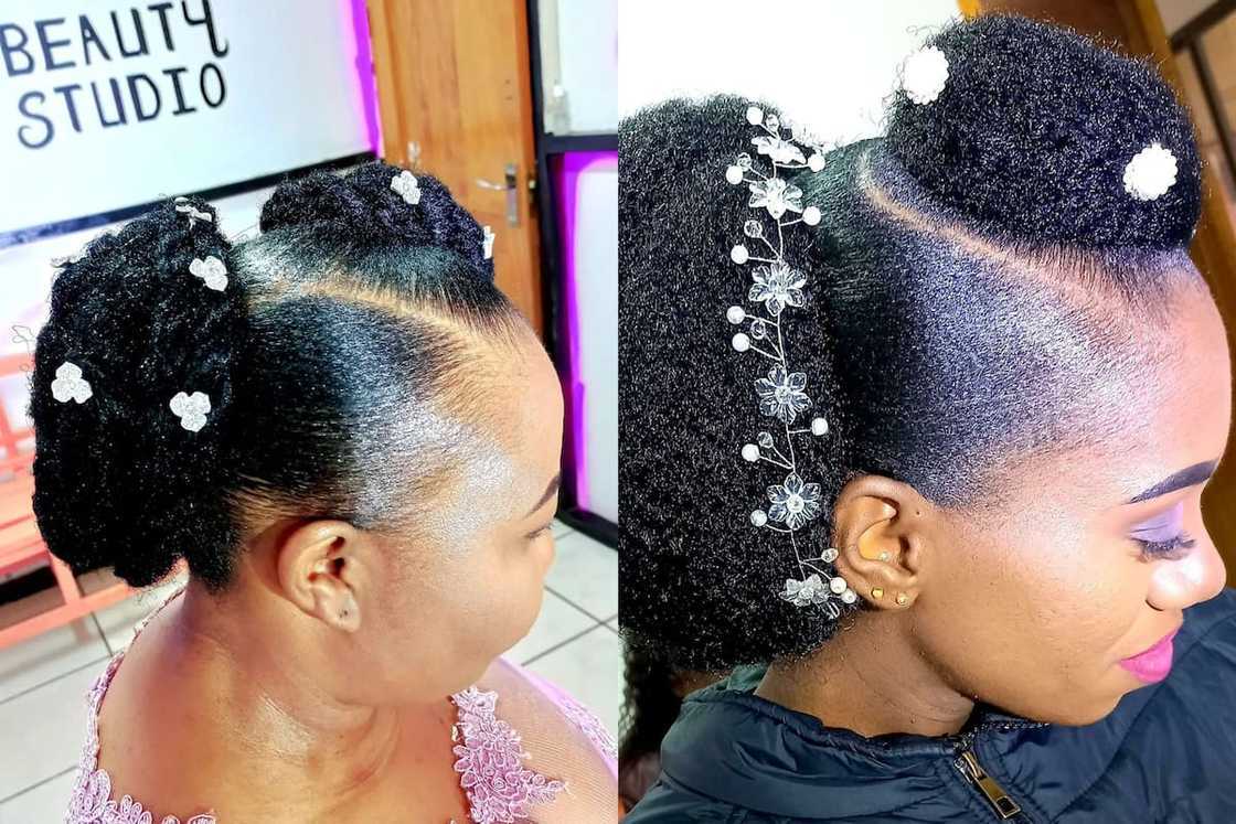 Afro packing gel style for a bride