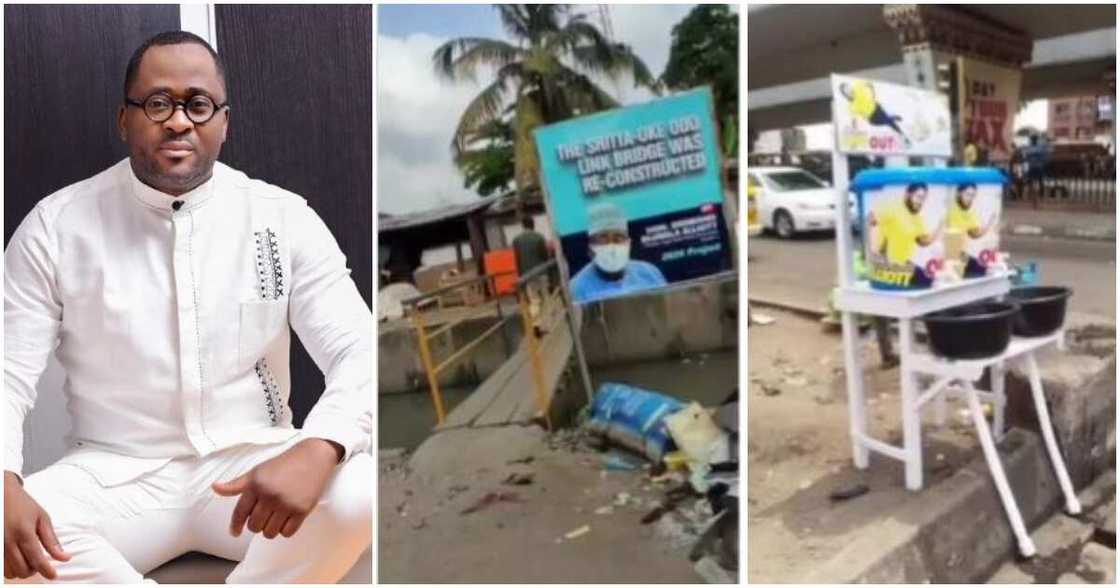 Photos of Desmond Elliot and his rickety bridge Photos of Desmond Elliot and his rickety bridge
