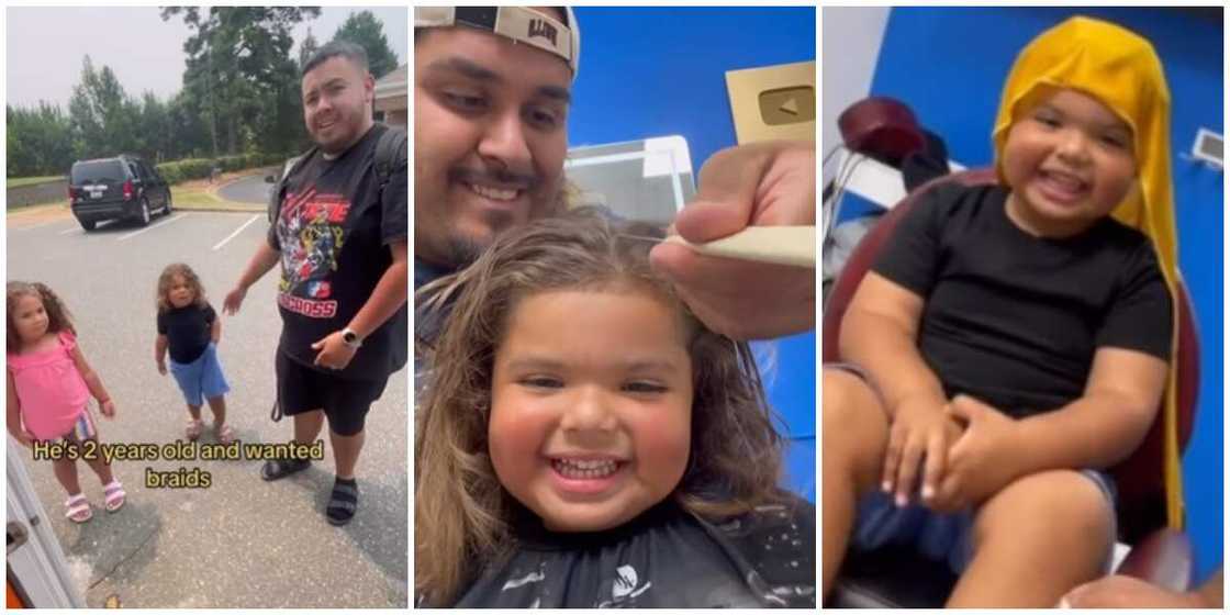 Photos of the little boy getting his hair braided