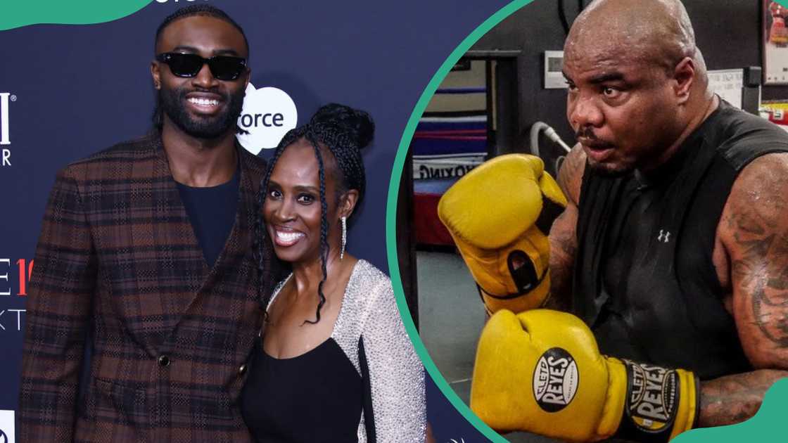 Jaylen Brown and his mum arrive at the Time 100 Next event in 2024 (L). Jaylen's father in a boxing gym (R). Jaylen Brown and his mum arrive at the Time 100 Next event in 2024 (L). Jaylen's father in a boxing gym (R).