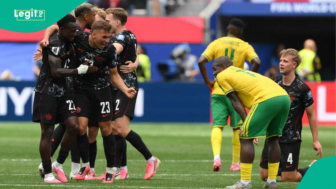 Canada players celebrates in front of South Africa players at the Los Angeles Stadium. Photo by Patrick T. Fallon Canada players celebrates in front of South Africa players at the Los Angeles Stadium. Photo by Patrick T. Fallon