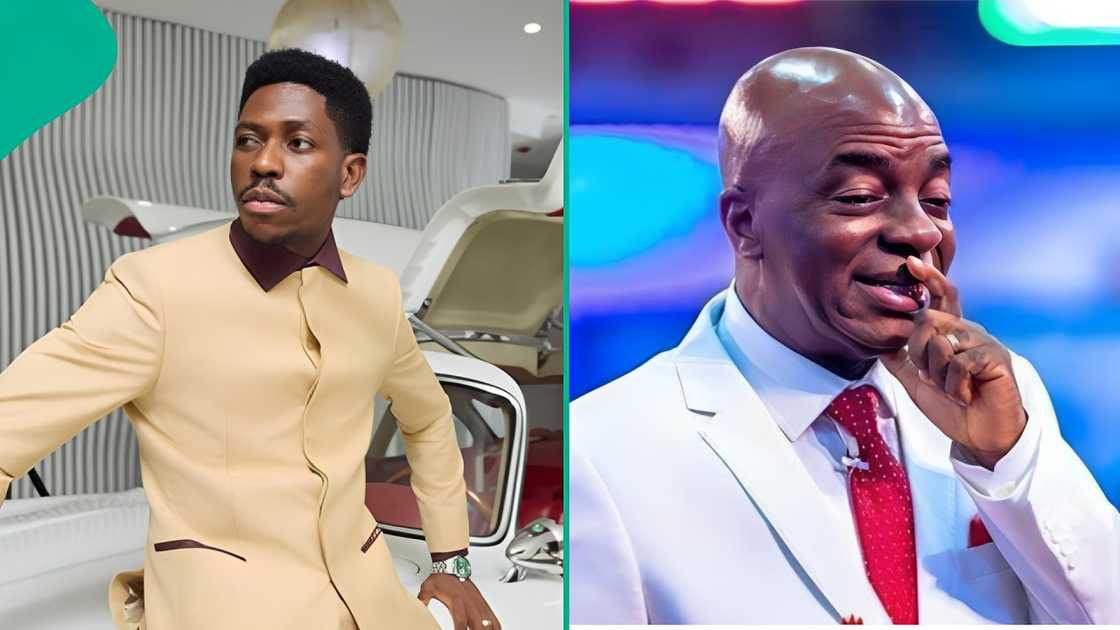 Gospel singer Moses Bliss expresses excitement as he meets Bishop David Oyedepo. Gospel singer Moses Bliss expresses excitement as he meets Bishop David Oyedepo.