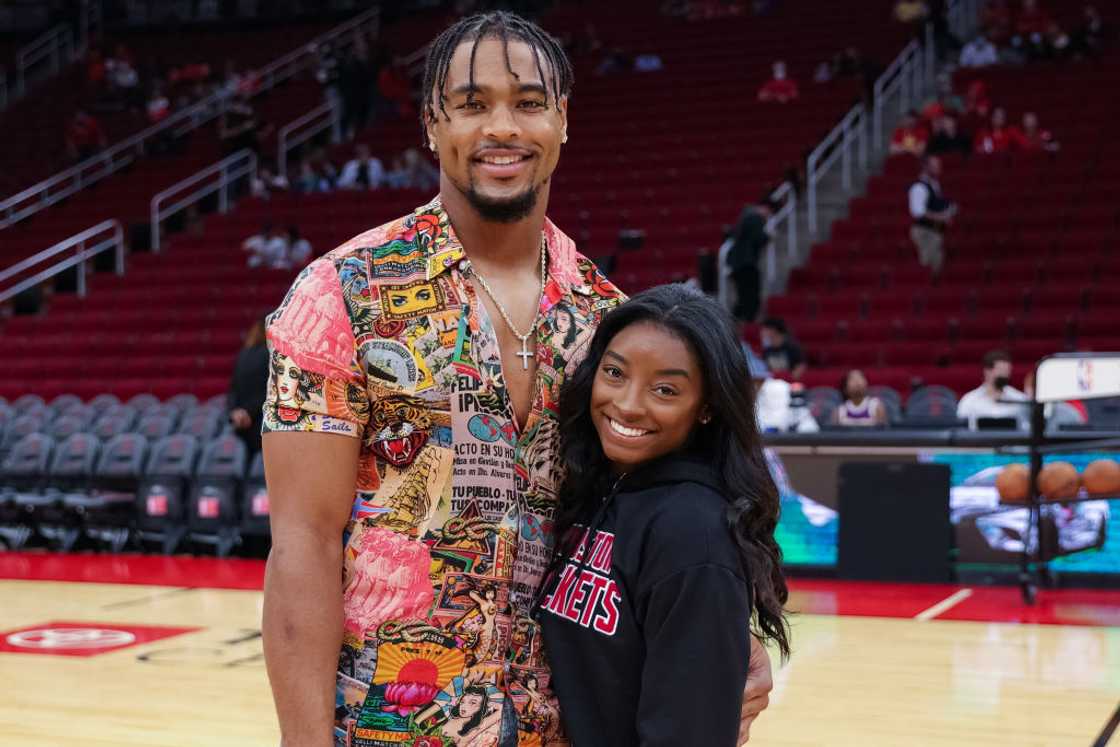 Simone Biles and Jonathan Owens in Houston, Texas. Simone Biles and Jonathan Owens in Houston, Texas.