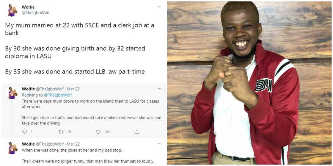 Nigerian Man Shares Crucial Life Lesson, Says His Mum Married at 22 with SSCE but Became a Barrister at 44 Nigerian Man Shares Crucial Life Lesson, Says His Mum Married at 22 with SSCE but Became a Barrister at 44
