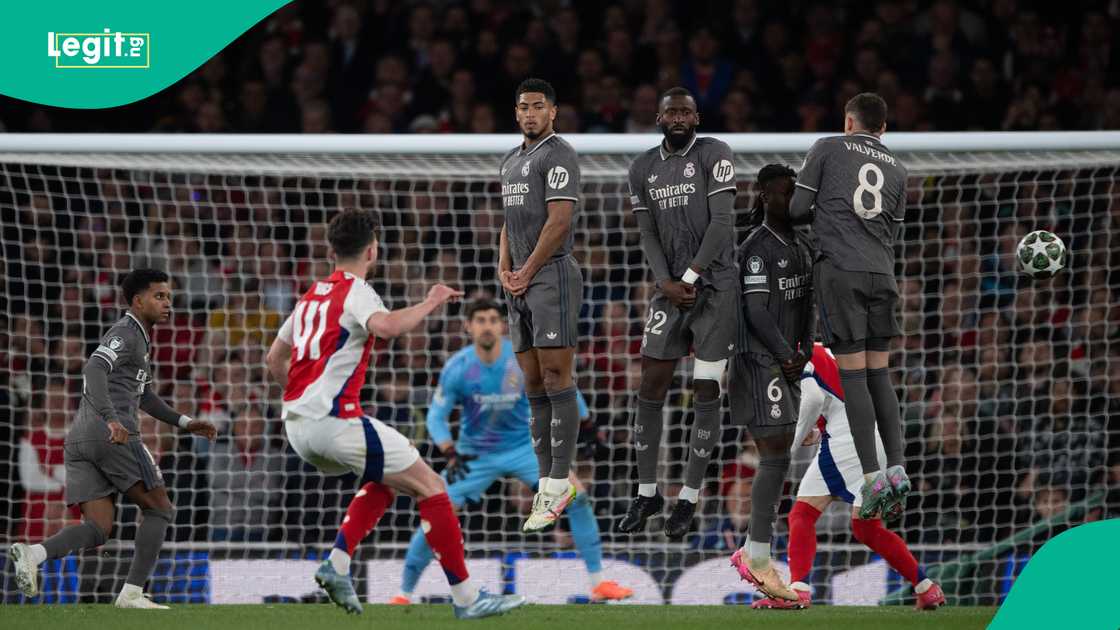 Arsenal stunned Real Madrid 3-0 in the first leg of the UEFA Champions League quarterfinals at the Emirate Stadium. Arsenal stunned Real Madrid 3-0 in the first leg of the UEFA Champions League quarterfinals at the Emirate Stadium.