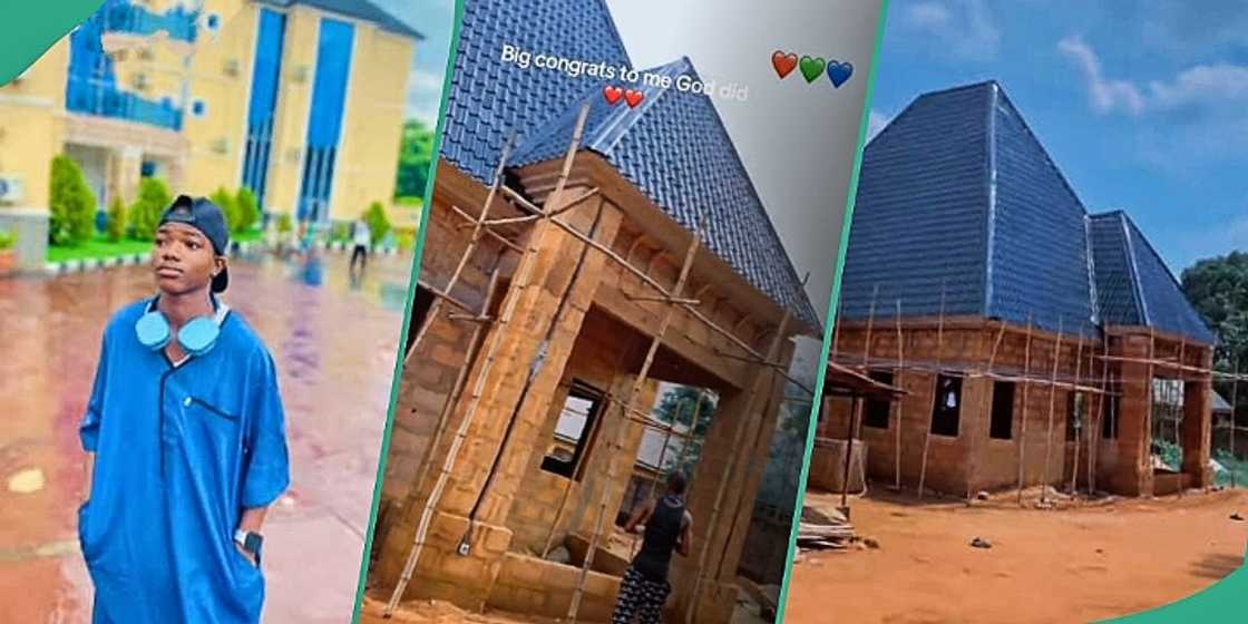 Nigerian boy displays his uncompleted house