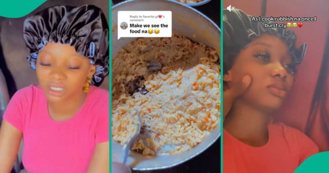 Lady shows the condition of food she cooked at her man's family house.