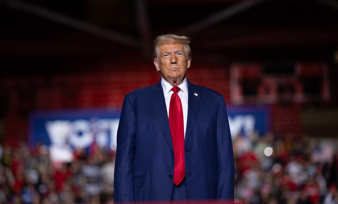 Donald Trump speaks to supporters during a campaign event at Saginaw Valley State University in Saginaw, Michigan