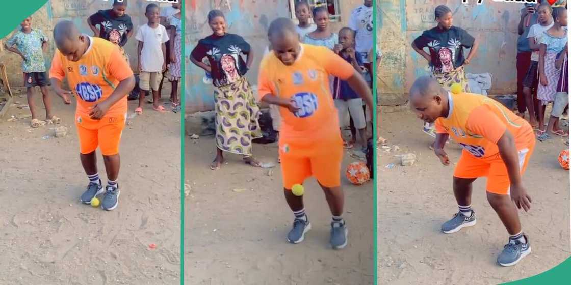 Man displays sweet football skills.