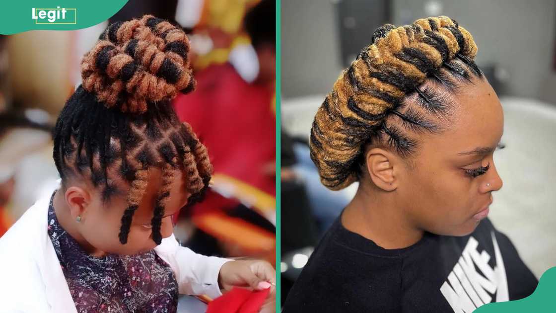 Blonde-black braided updo Blonde-black braided updo