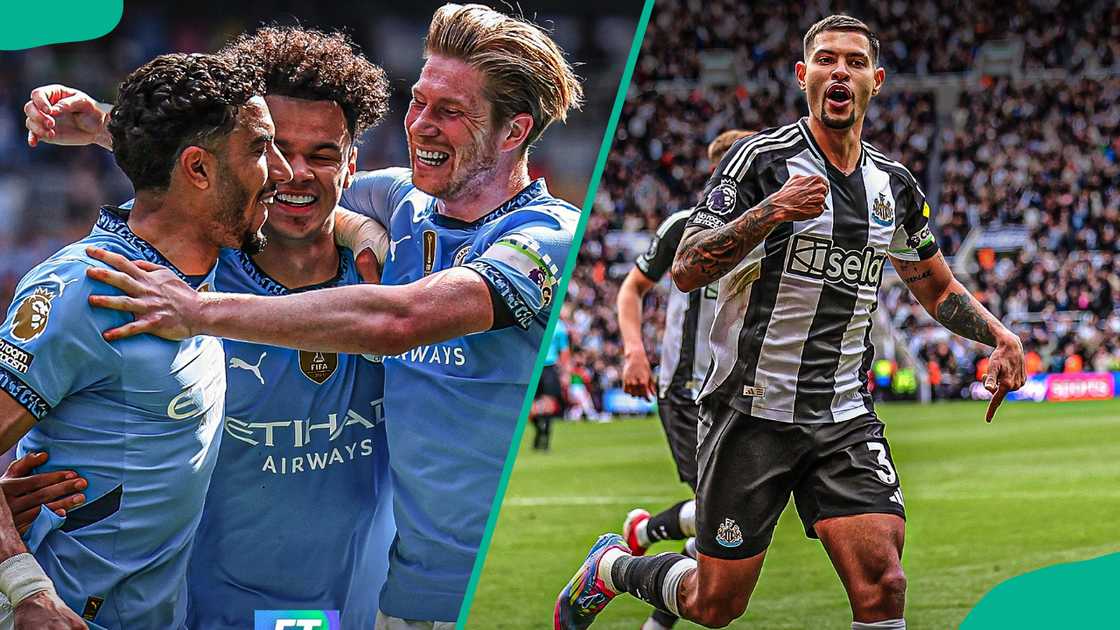 Manchester City and Newcastle United players celebrating Manchester City and Newcastle United players celebrating