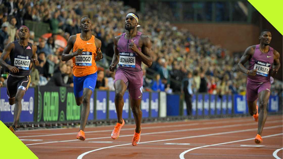 Letsile Tebogo and Kenneth Bednarek compete in the Men's 200m final of the Memorial Van Damme Diamond League athletics finals in Brussels on September 14, 2024. Photo: Nicolas Tucat. Letsile Tebogo and Kenneth Bednarek compete in the Men's 200m final of the Memorial Van Damme Diamond League athletics finals in Brussels on September 14, 2024. Photo: Nicolas Tucat.