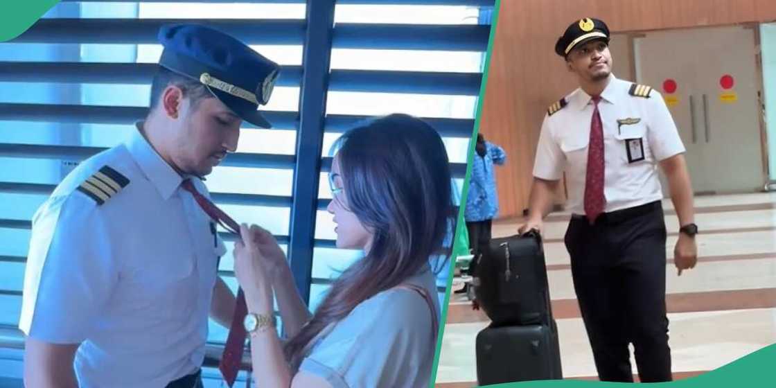 Pilot's wife shows his reaction when he saw her at airport