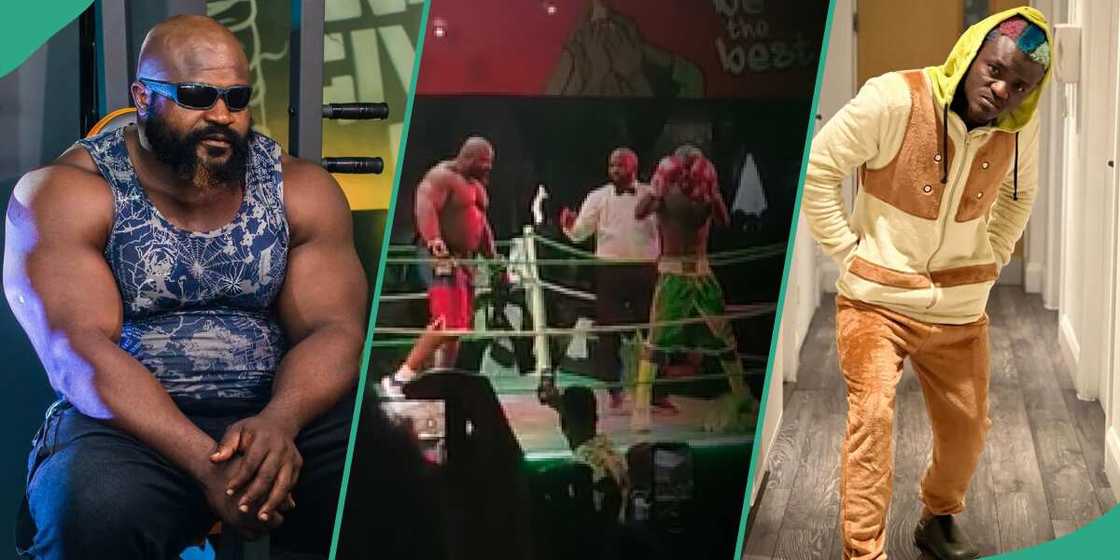 Kelvin Power reacts after Portable knocks him out. Kelvin Power reacts after Portable knocks him out.