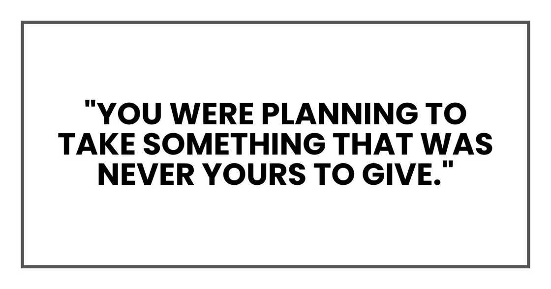 You were planning to take something that was never yours to give." You were planning to take something that was never yours to give."