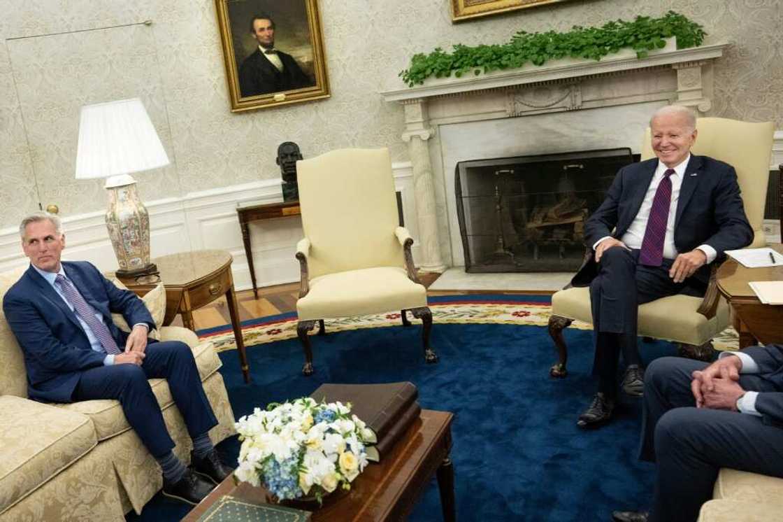 US President Joe Biden meets with US Speaker of the House Kevin McCarthy in the Oval Office on May 9, 2023 US President Joe Biden meets with US Speaker of the House Kevin McCarthy in the Oval Office on May 9, 2023