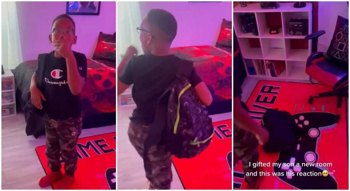 Cute black boy celebrating in his new room. Cute black boy celebrating in his new room.