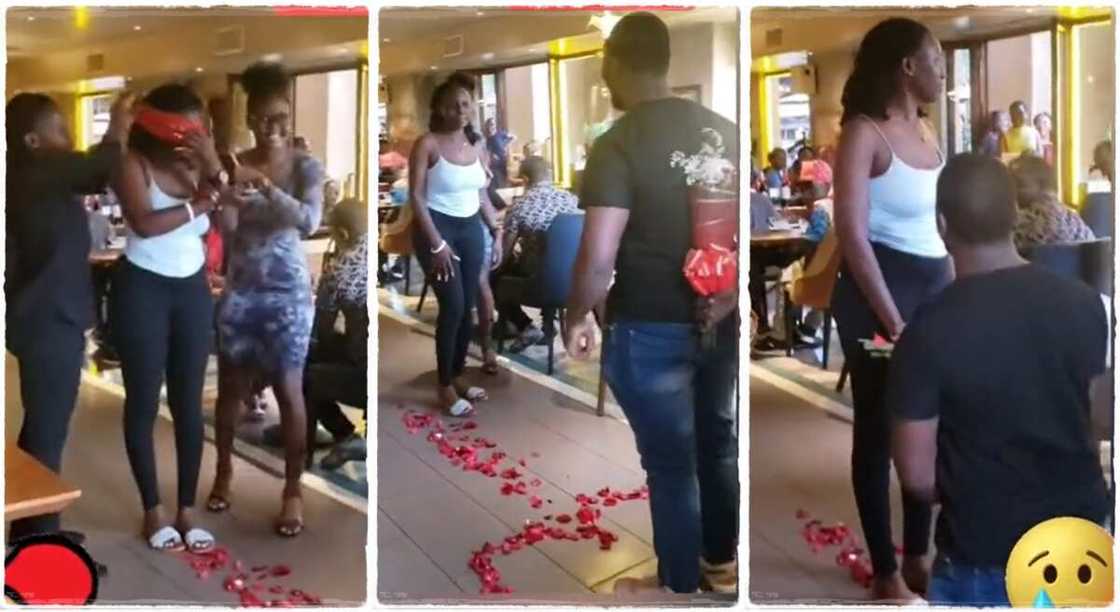Photos of a lady who rejected her man's proposal in public. Photos of a lady who rejected her man's proposal in public.
