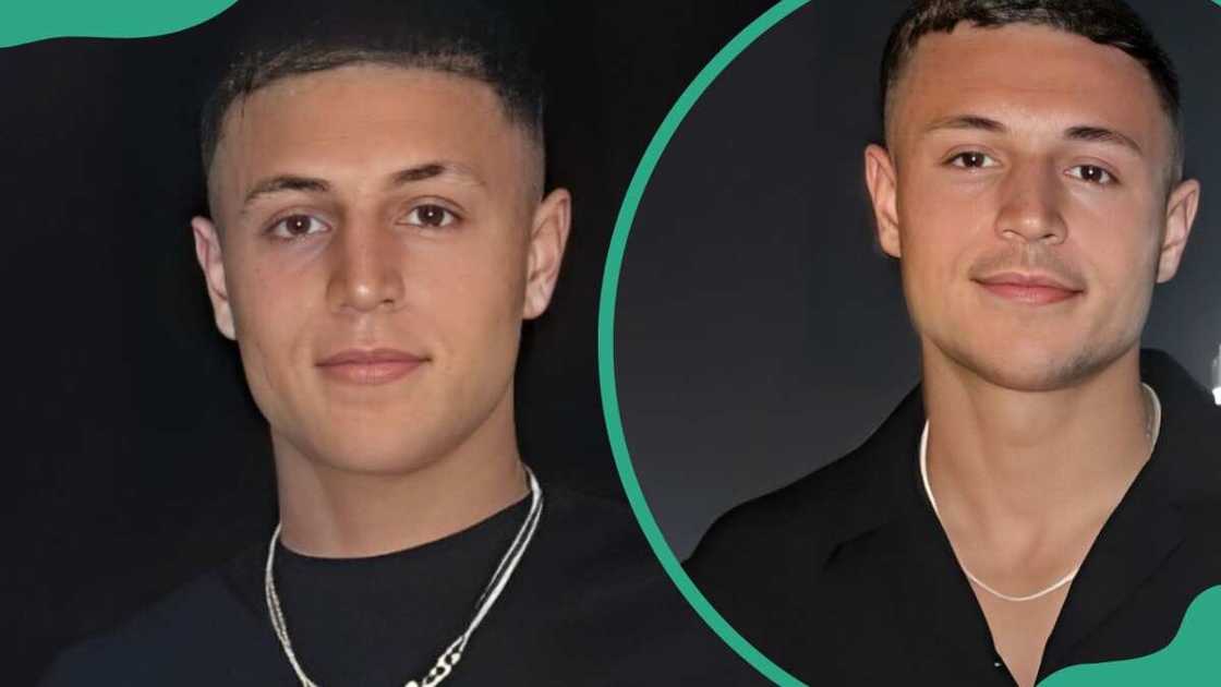 Joseph Robinson in a black T-shirt and a silver chain Joseph Robinson in a black T-shirt and a silver chain
