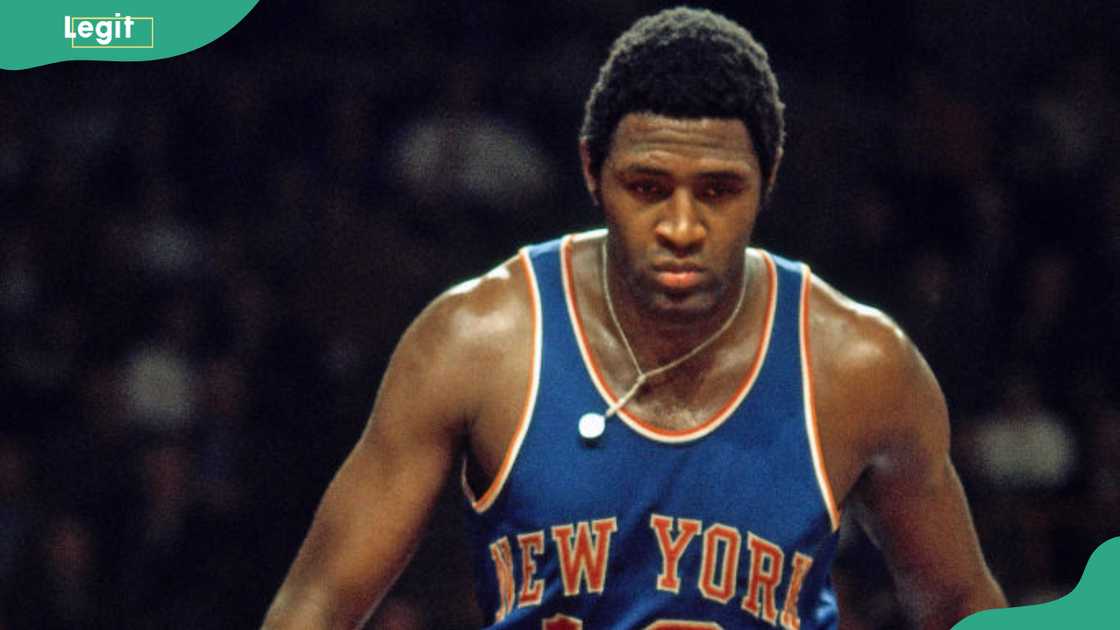 Willis Reed looks on during the game against the Milwaukee Bucks circa,1971