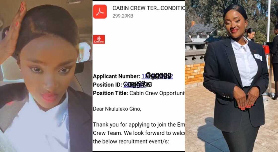 Nkululeko Gino, invite for Emirates Airlines cabin crew job interview.