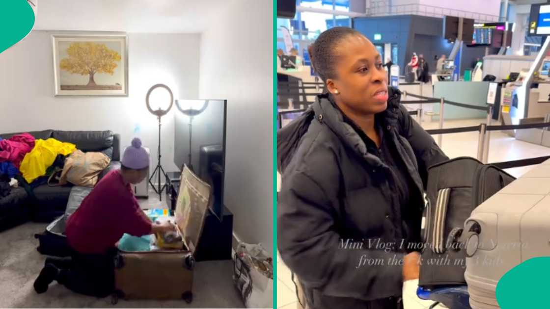 Woman shares video as she leaves UK with her 3 children and relocates to Nigeria after 16 years abroad