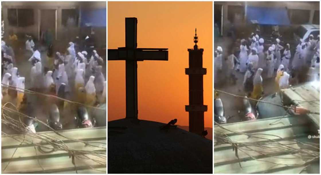 A church group has been seen in a viral video singing an Islamic song as they processed past Muslims. A church group has been seen in a viral video singing an Islamic song as they processed past Muslims.