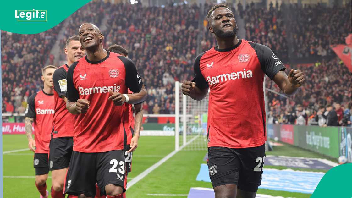 Nordi Mukiele, Granit Xhaka, Victor Boniface, Bayer Leverkusen, VfL Bochum, Bay Arena, Germany, Bundesliga. Nordi Mukiele, Granit Xhaka, Victor Boniface, Bayer Leverkusen, VfL Bochum, Bay Arena, Germany, Bundesliga.