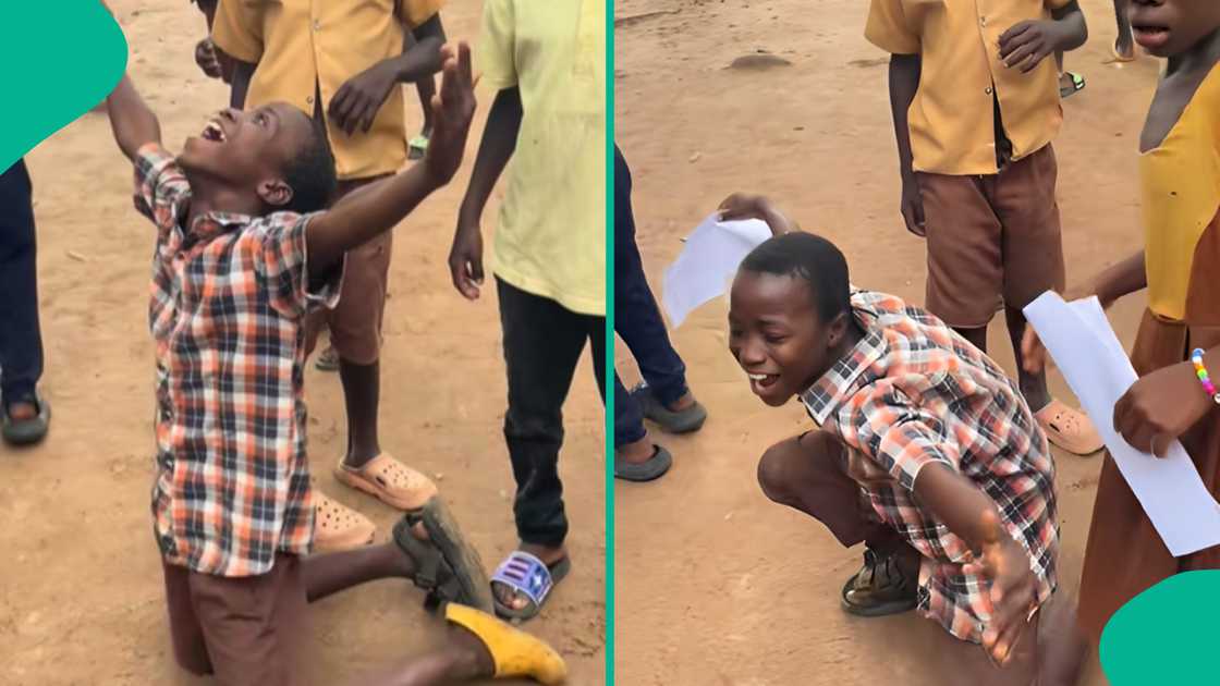 Boy celebrates after getting promoted to the next class. Boy celebrates after getting promoted to the next class.