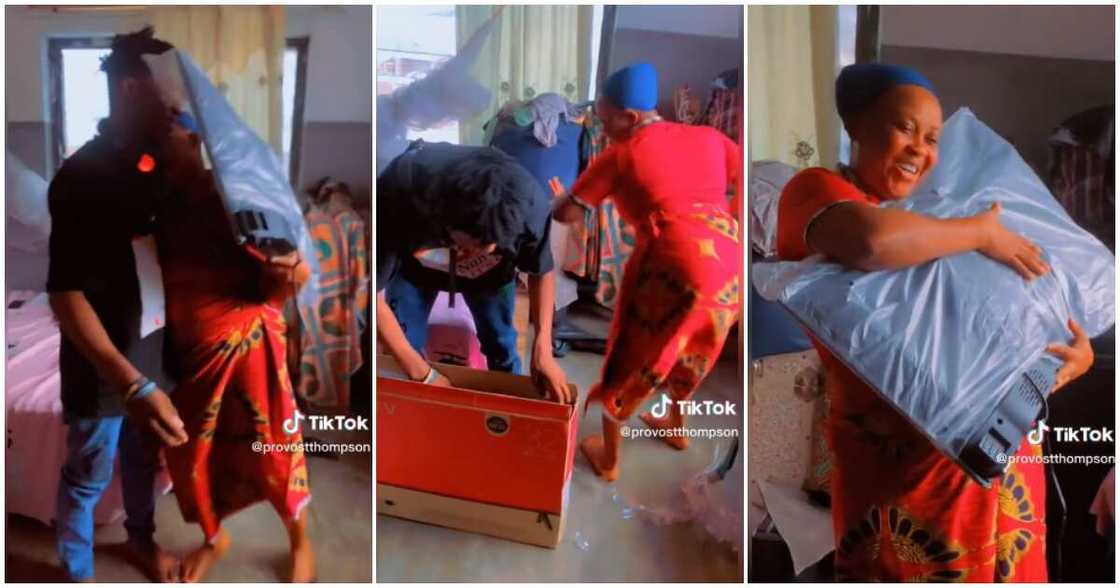 Woman dances for son, son buys mum a TV, Nigerian mum dances Woman dances for son, son buys mum a TV, Nigerian mum dances