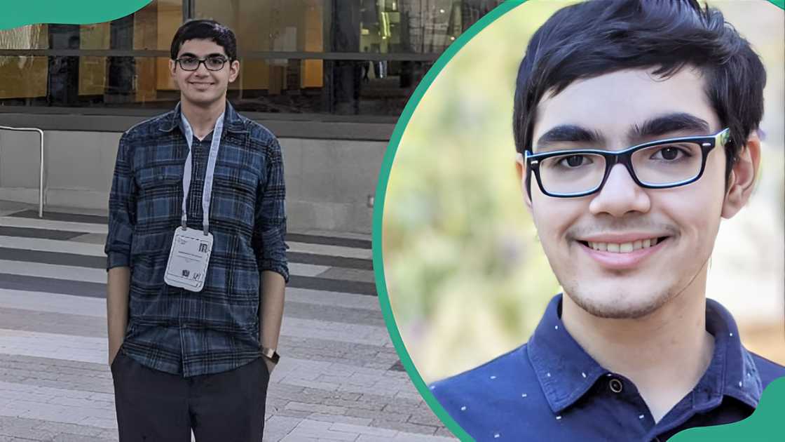 Tanish Abraham at NeurIPS 2022 in New Orleans (L). Tanish Abraham in California, United States (R).