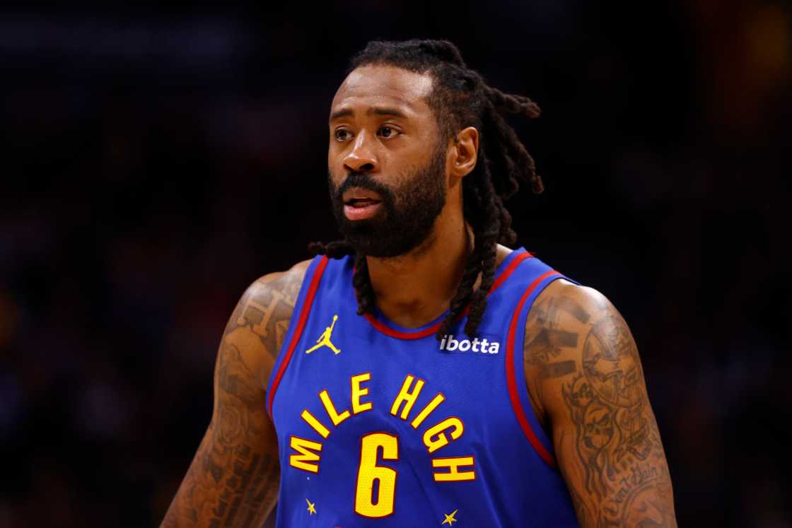 DeAndre Jordan looks on at Ball Arena DeAndre Jordan looks on at Ball Arena