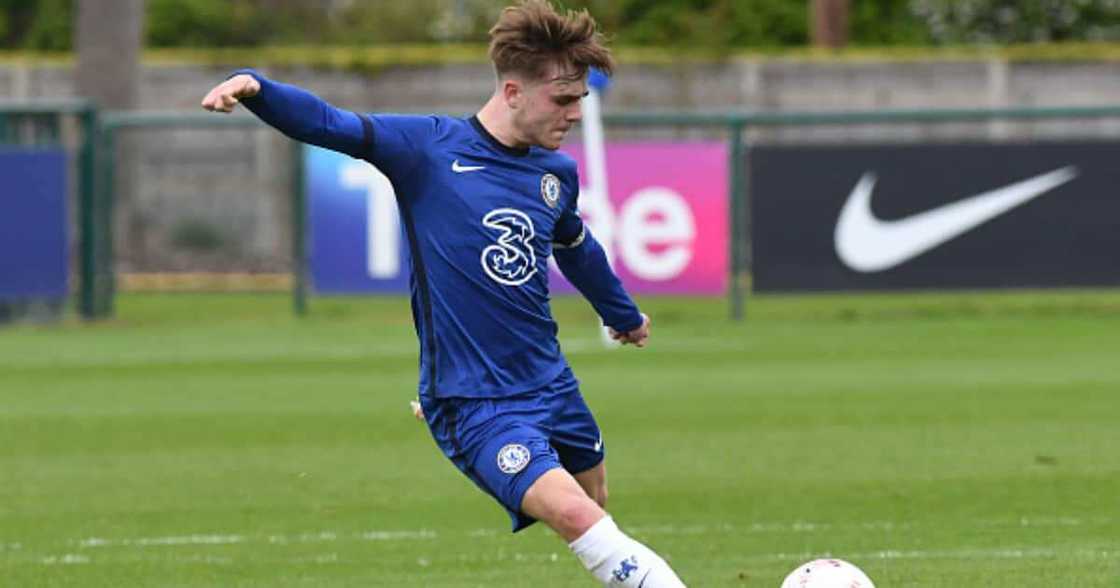 Lewis Bate of Chelsea during the U18 Premier League match between Chelsea and Fulham at Chelsea Training Ground on May 15, 2021 in Cobham. (Photo by Clive Howes - Chelsea FC/Chelsea FC via Getty Images)