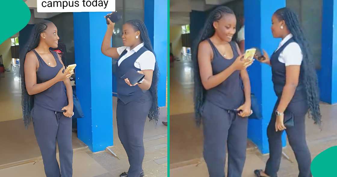 Lady stunned as she meets her lookalike on campus, their video trends