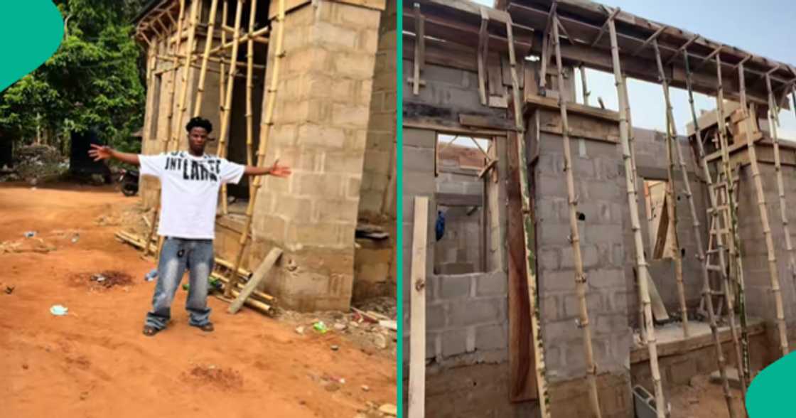 Nigerian man shows off the progress of his building project. Nigerian man shows off the progress of his building project.