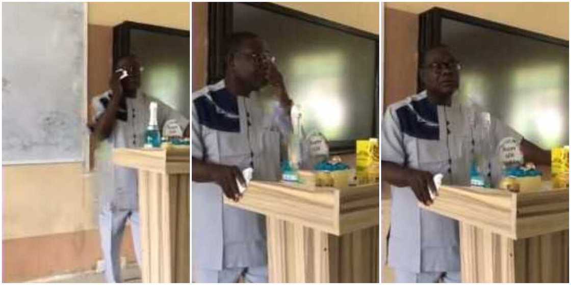 Video shows moment Nigerian lecturer wiped tears from his eyes after students stun him gits on 60th birthday Video shows moment Nigerian lecturer wiped tears from his eyes after students stun him gits on 60th birthday