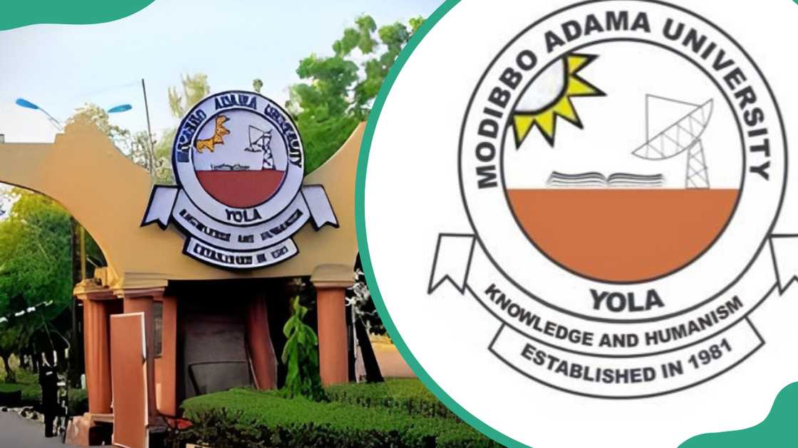 Modibbo Adama University section of the gate (L) and the logo (R)