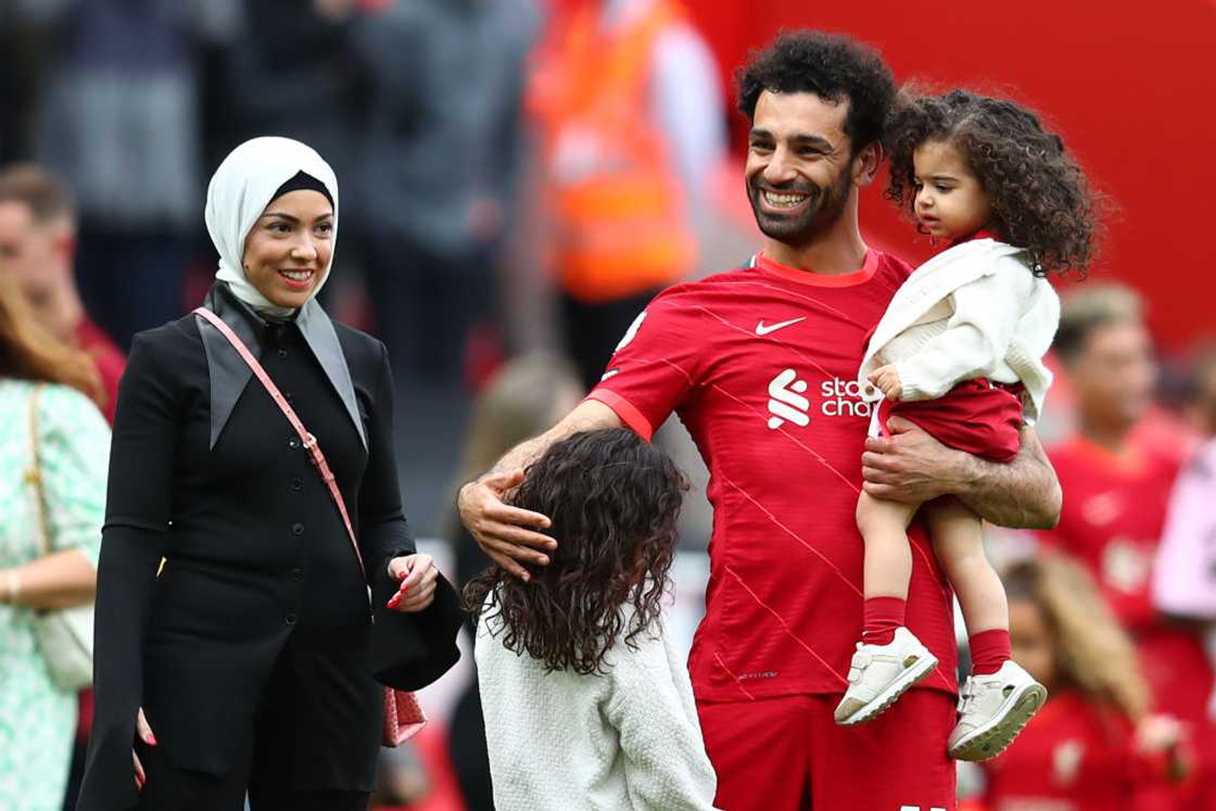 Mohamed Salah of Liverpool and his wife Magi at Anfield in Liverpool, United Kingdom