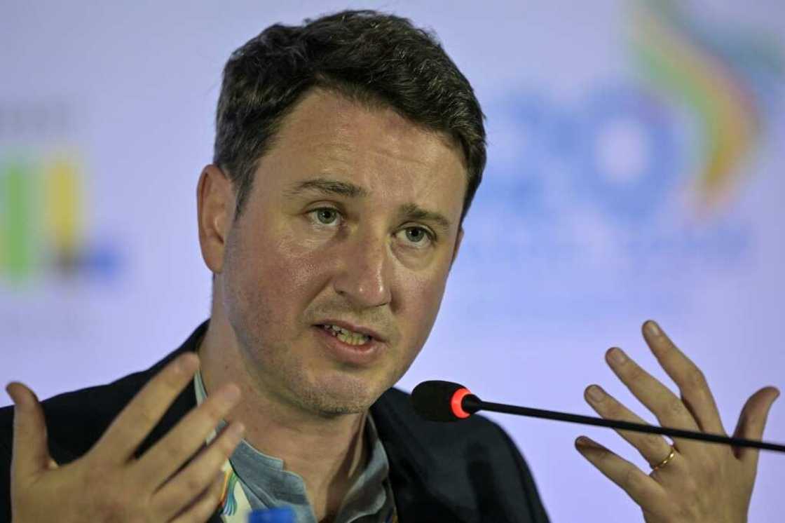 French economist Gabriel Zucman speaks during a press conference on the sidelines of a G20 finance ministers meeting in Sao Paulo, Brazil