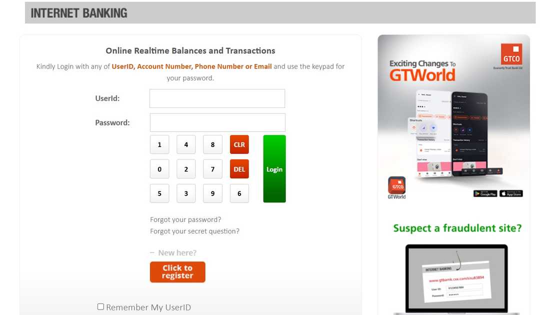GTBank internet banking screenshot GTBank internet banking screenshot