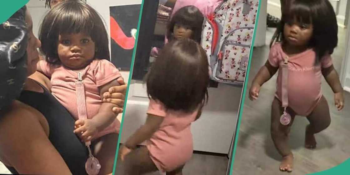 Funny girl rocks her grandmother's fringe wig at home Funny girl rocks her grandmother's fringe wig at home