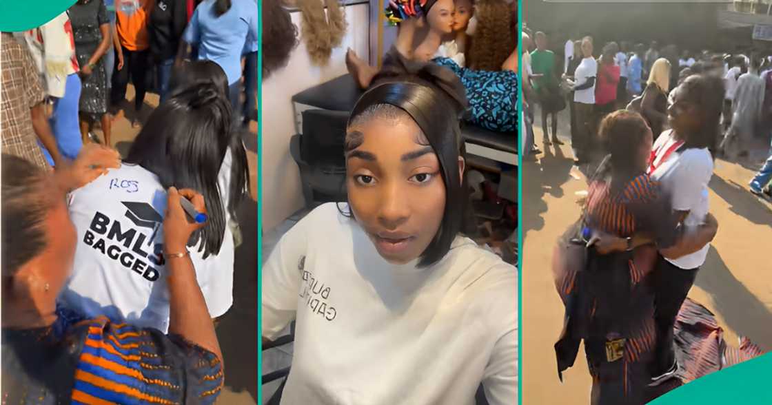 Nigerian lady emotional as her mother storms her sign-out ceremony from Ambrose Alli University, Ekpoma in Edo state. Nigerian lady emotional as her mother storms her sign-out ceremony from Ambrose Alli University, Ekpoma in Edo state.