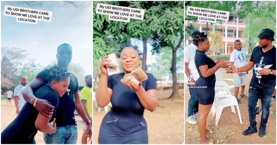 Destiny Etiko's Udi brothers gift her cash. Destiny Etiko's Udi brothers gift her cash.