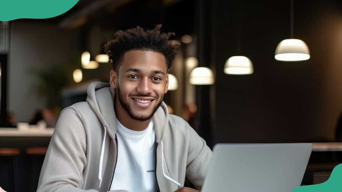 A young man using a laptop in the office. A young man using a laptop in the office.