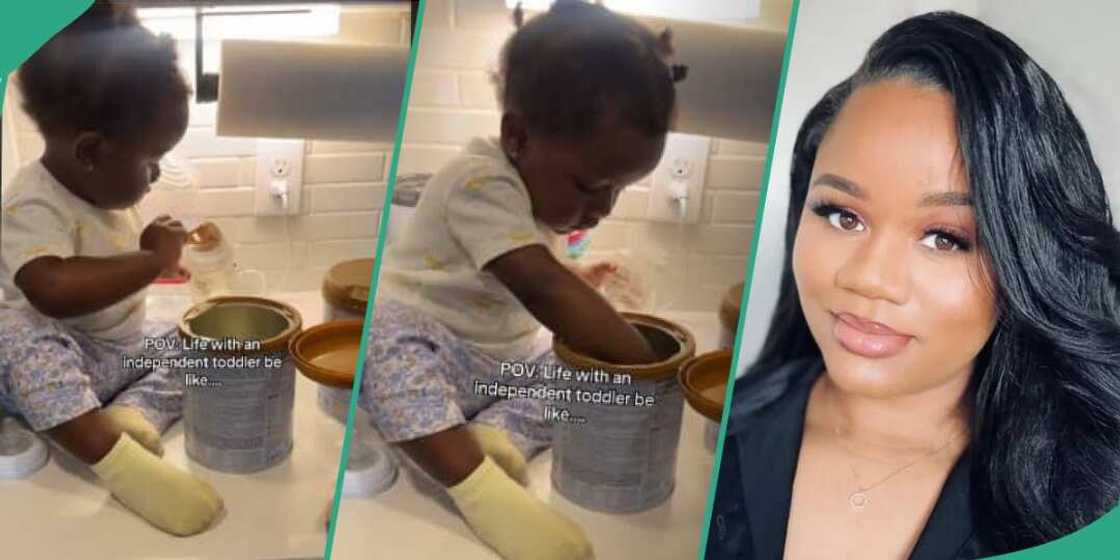 Toddler makes her own meal Toddler makes her own meal