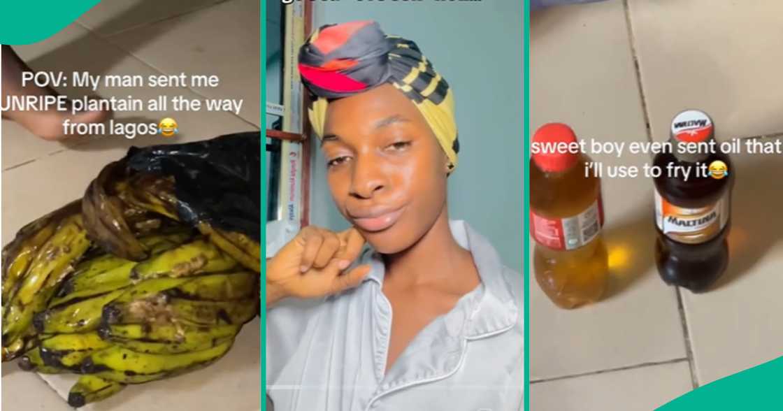 Nigerian Lady Shows Off “Plantains” And Bottles of Oil Her Boyfriend Sent To Her