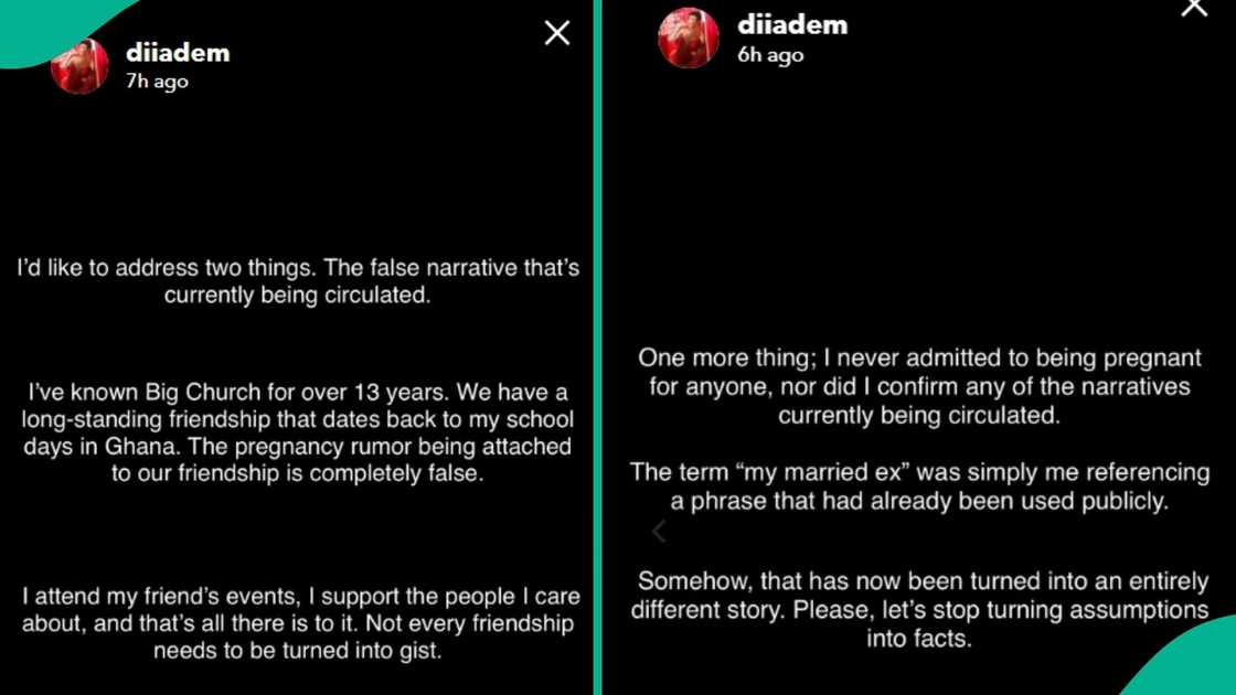 Beauty entrepreneur Diiadem clarifies claims about her relationship with Olakunle Churchill and a married ex