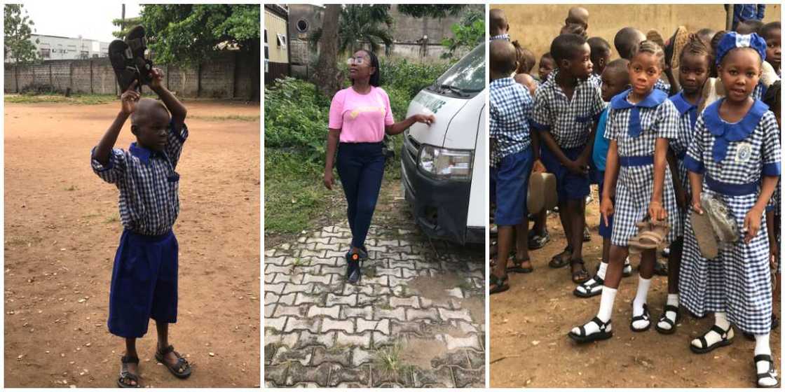Poor boy who wore nylon-tied sandals to school gifted new shoes by young lady Poor boy who wore nylon-tied sandals to school gifted new shoes by young lady