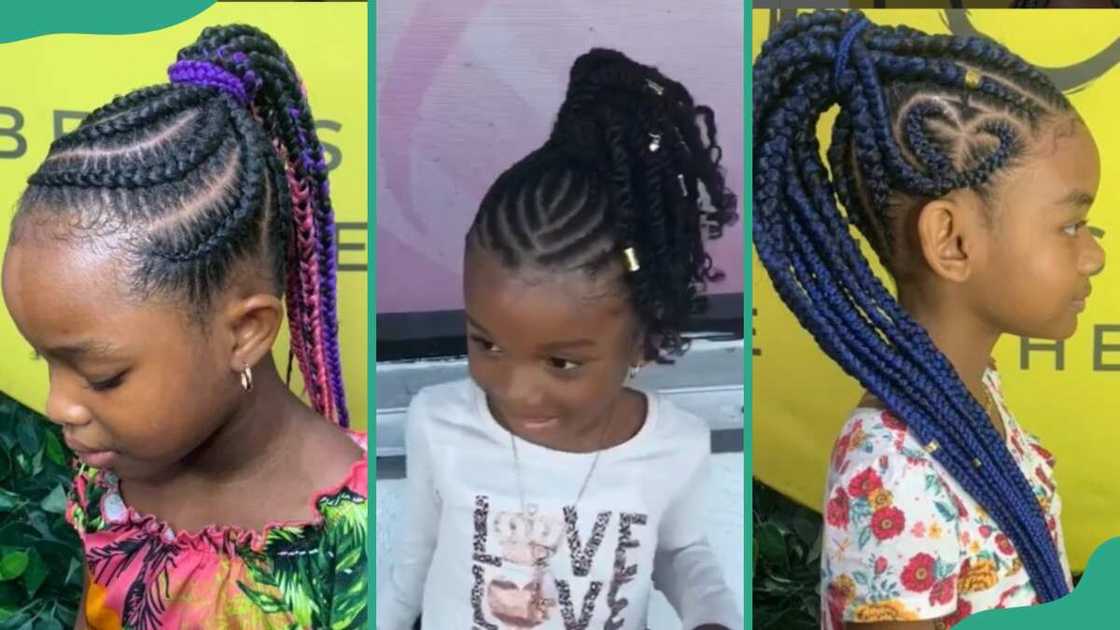 From (L-R) pony braids with colour, black pony braids with accessories, coloured pony braids with a love heart